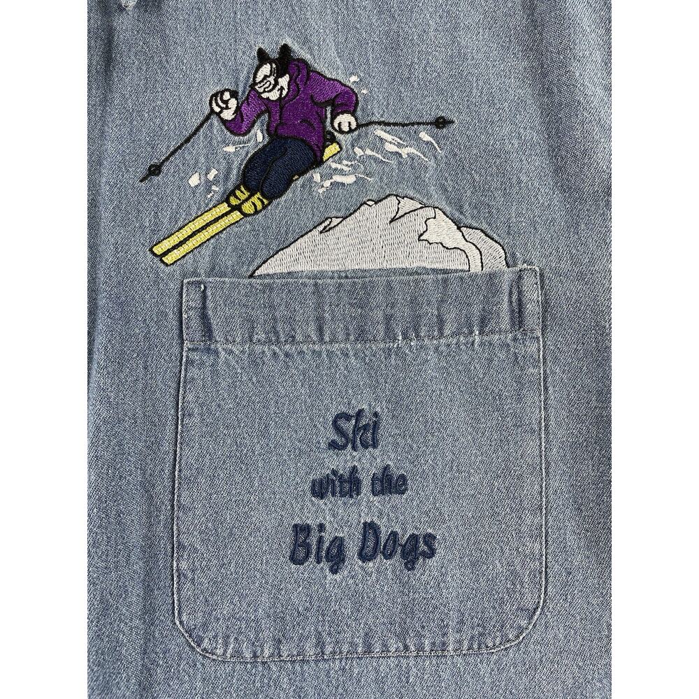 Vintage Big Dogs Denim Chambray Shirt Men’s Medium 90’s Embroidered Snow Ski NWT